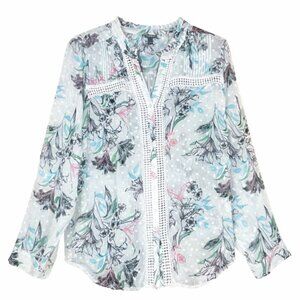 TORRID Clip Dot Floral Lace-Inset Long Sleeve Peasant Blouse - Size 1X